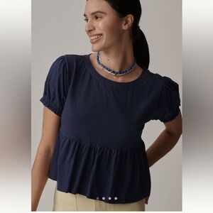 Anthropologie Navy Puff-Sleeve  Top